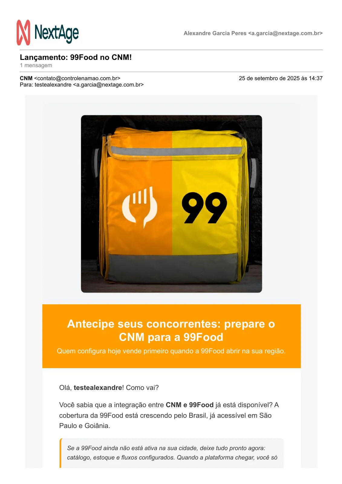 Prévia do projeto Lançamento 99Food