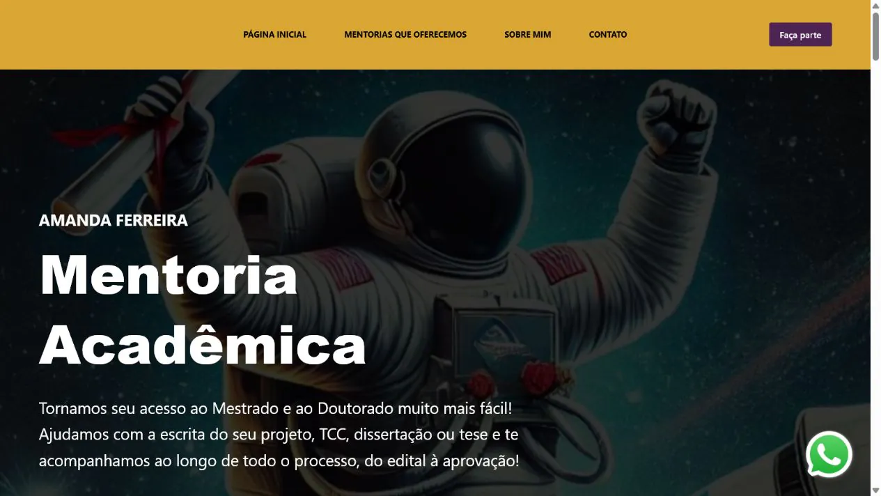Página inicial do site Mentoria Acadêmica